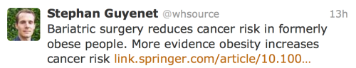 Bariatric surgery reduces cancer risk in formerly obese people. More evidence obesity increases cancer risk